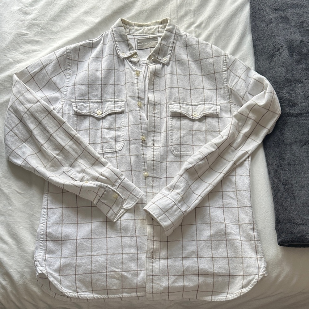 Mens Everlane White Checkered Flannel Shirt